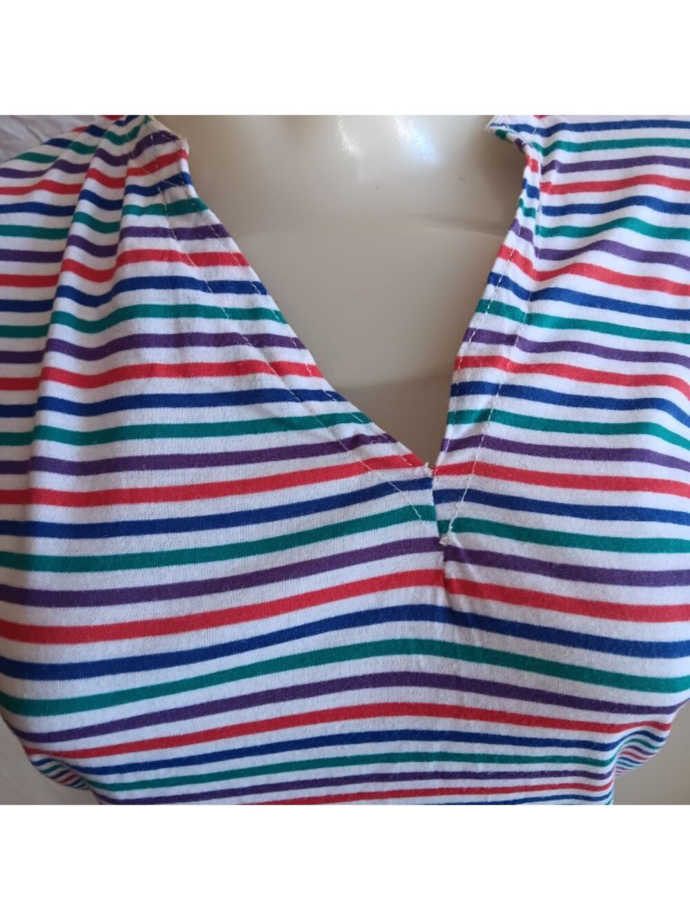 Women's Large Vintage T-Shirt Casual Corner Striped V-Neck Top 1980s Altered